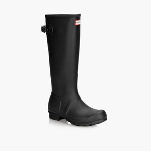 Hunter ORIGINAL TALL BACK ADJUSTABLE RAIN BOOTS Women black size 8